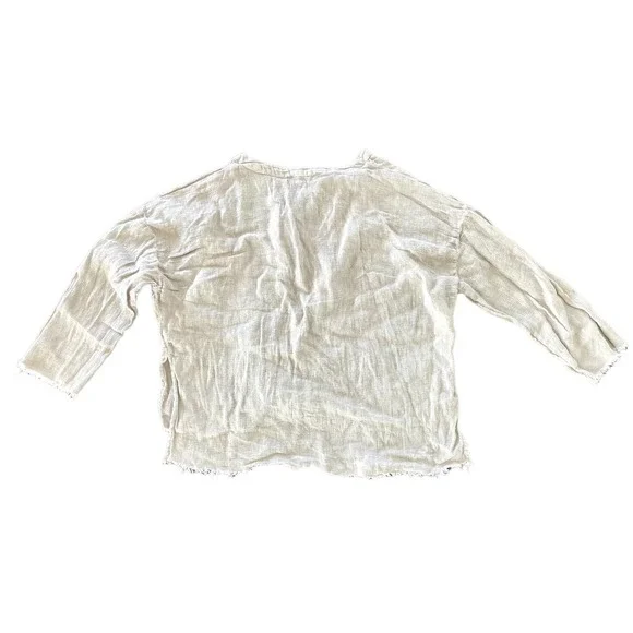 Zara beige flax linen distressed peasant cropped top XS - Picture 2 of 5